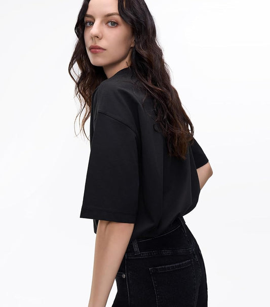 Women Short Sleeve T-Shirt Casual Blouse Cool Trendy Cotton Sorona Basic Top Summer Solid Color Outfits Clothes